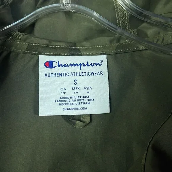 Champion Windbreaker Jacket Mens Small Black Green Camo Pocket Hooded Shell Zip - Picture 6 of 11